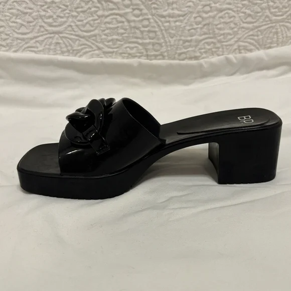 BP. Black chunky slides heels with plastic chain size 8 square toe open toe - Picture 3 of 7